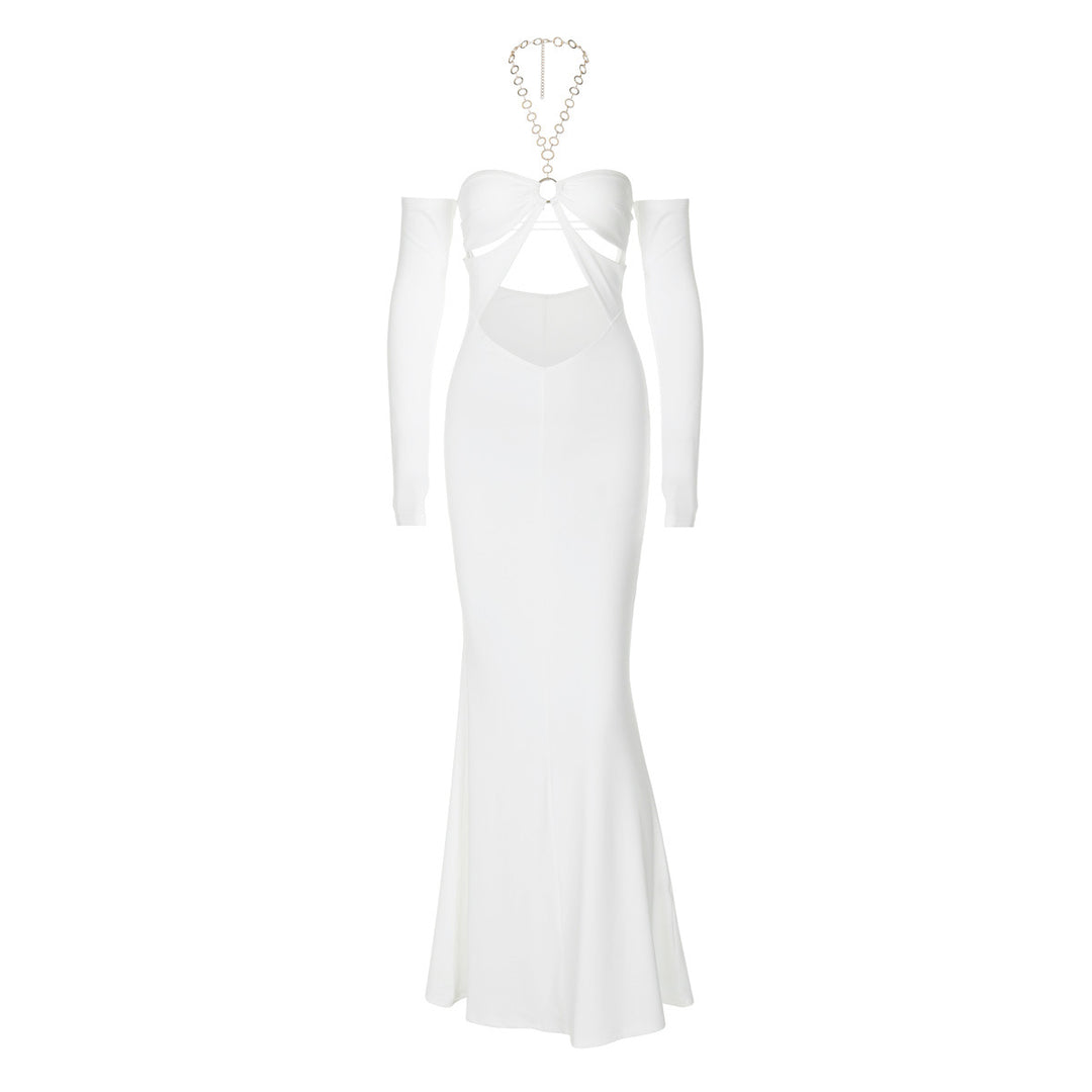 Damen Elegantes Maxikleid mit Cut-Out Details und schulterfreien Ärmeln EB