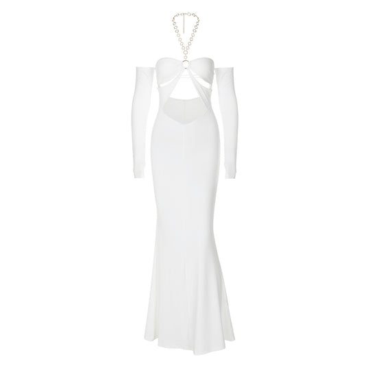 Damen Elegantes Maxikleid mit Cut-Out Details und schulterfreien Ärmeln EB
