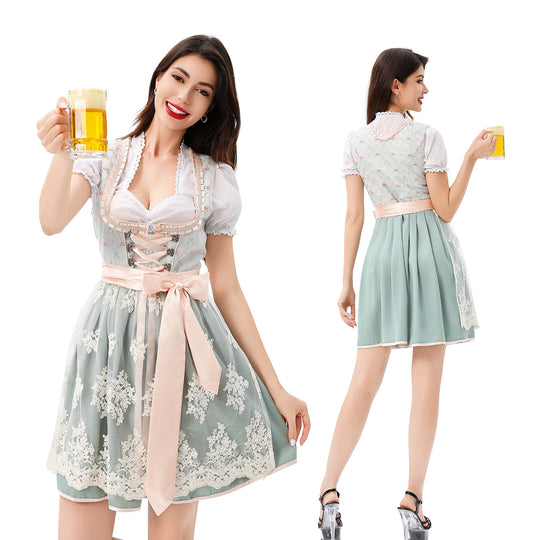 Damen nan traditionelles Dirndlkleid mit Korsett-Schnürung, Spitzenapplikation und Puffärmeln EB