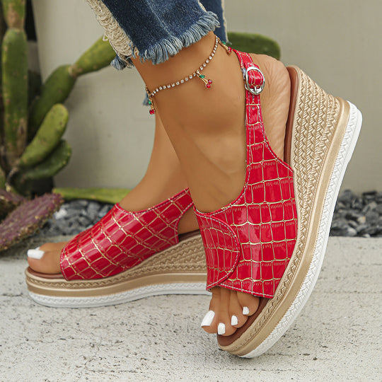 Damen Wedge-Sandalen mit elastischen Riemen und modischem Krallenmuster EB