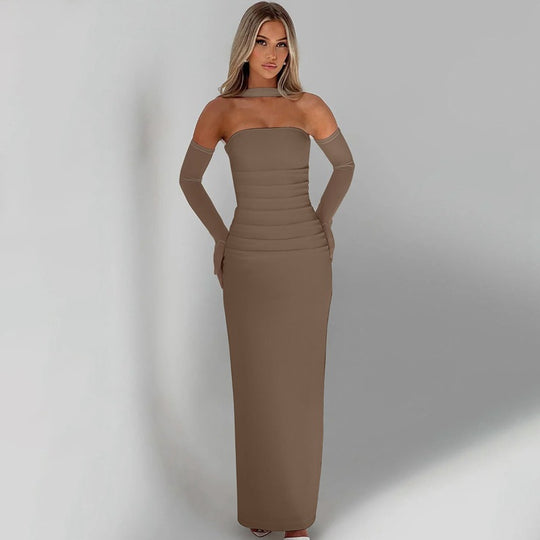 Damen Elegantes schulterfreies Abendkleid mit Flügelärmeln EB