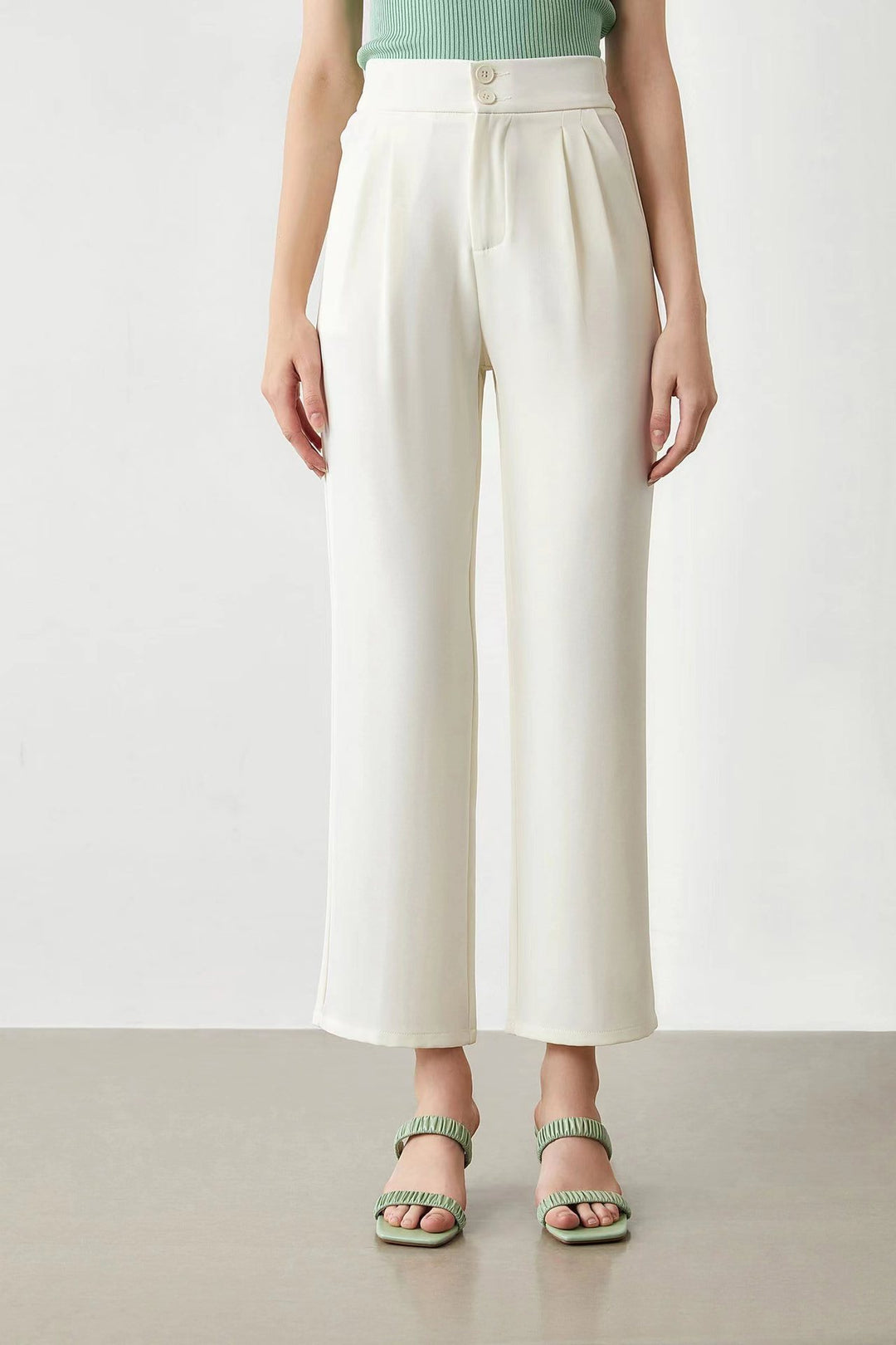 Damen elegante weite Stoffhose mit Bundfalten und hohem Taillenbündchen EB