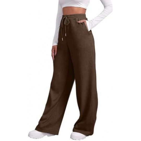 Damen nan fließende High-Waist Palazzo-Loungehose aus leichtem Jersey mit Elastikbund und praktischen Eingrifftaschen EB