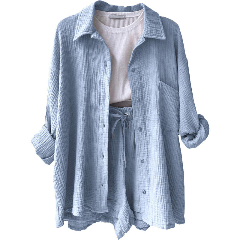 Damen lässige Oversized-Hemdjacke mit Gürtel EB