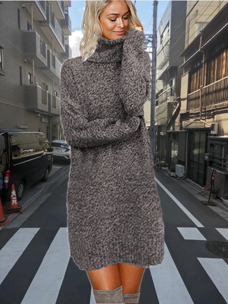 Damen Strickkleid mit hohem Kragen aus kuscheligem Material EB