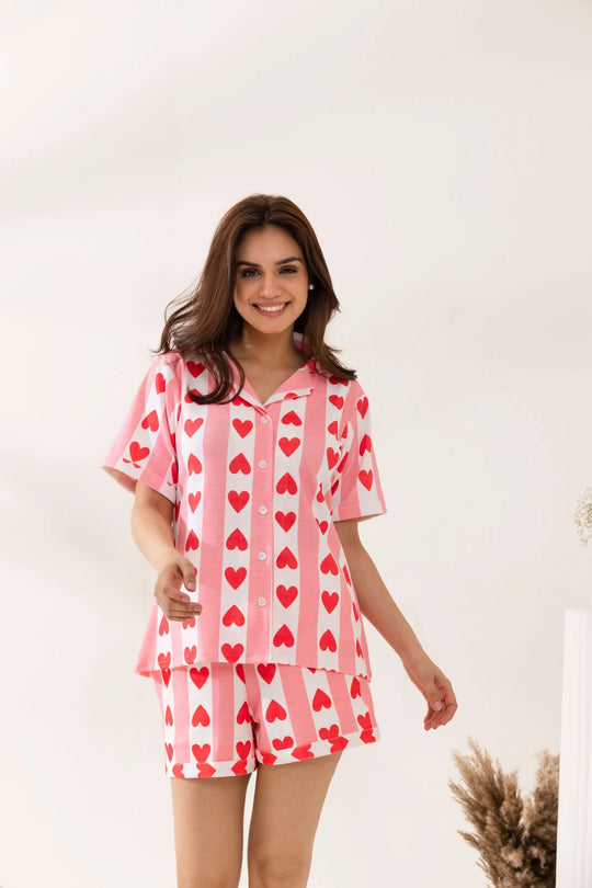Damen Schlafanzugset mit Herzmuster EB