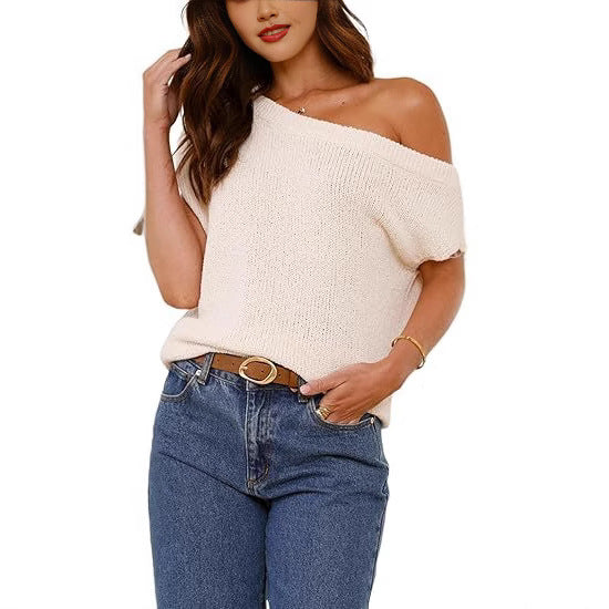 Damen lässiges Oversized Strickoberteil mit offener Schulterpartie EB