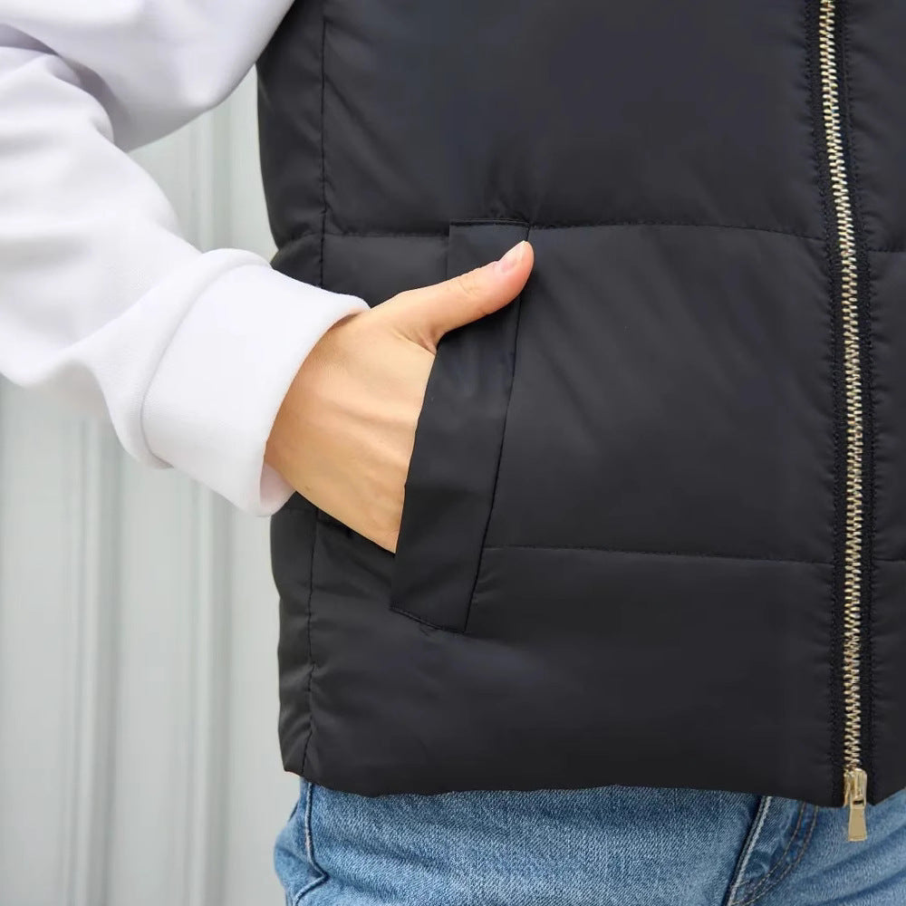Damen elegante Steppweste mit hohem Kragen und praktischen Taschen EB