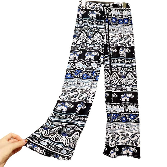 Damen Lässige Palazzo-Hose mit Elefantenmuster und elastischem Bund EB