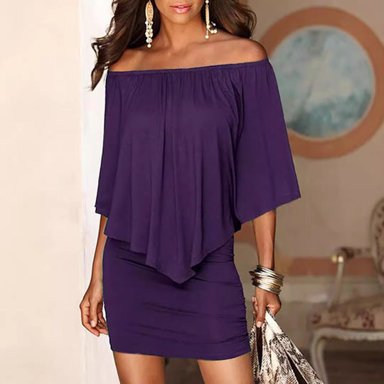 Damen Off-Shoulder Minikleid mit fließendem Oberteil und Taillenbetonung EB