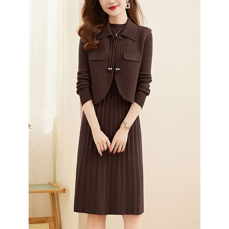 Damen Strickkleid mit kombiniertem Blazer-Design und feiner Rippstruktur EB