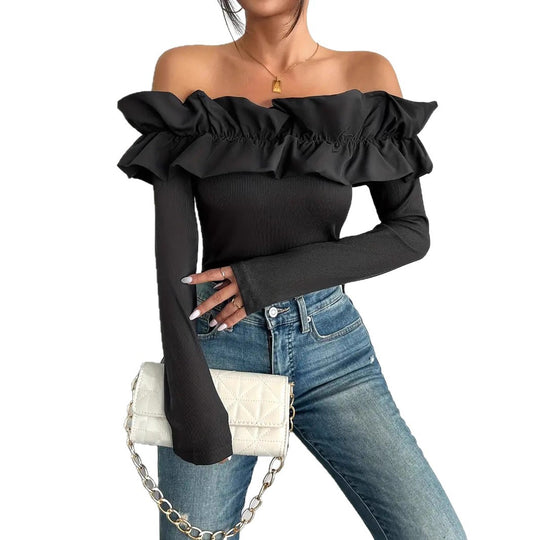 Damen Off-Shoulder Oberteil mit Rüschen EB