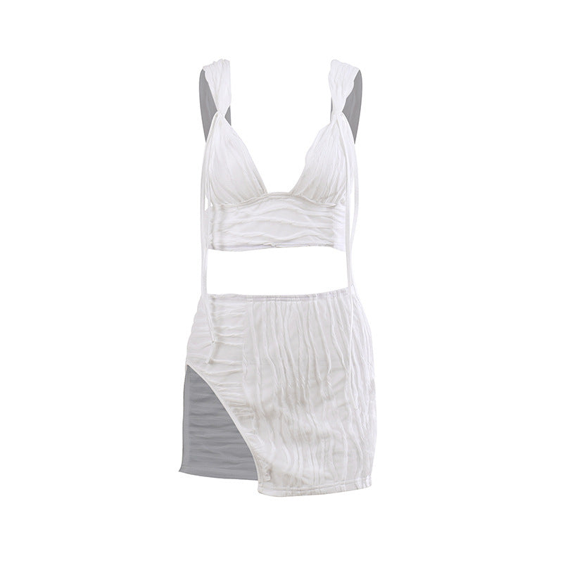 Damen Two-Piece Lounge-Set mit schulterfreiem Design und Rüschendetails EB