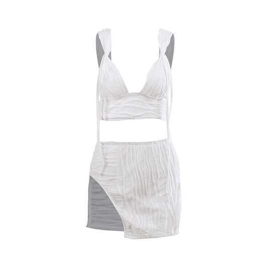 Damen Two-Piece Lounge-Set mit schulterfreiem Design und Rüschendetails EB