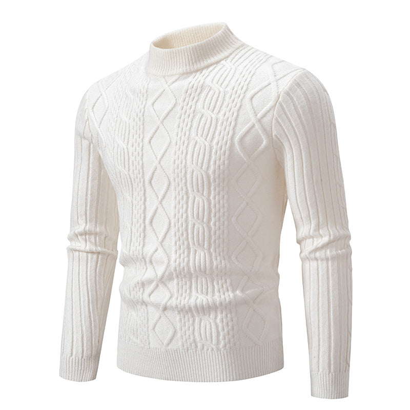 Herren nan gerippter Zopfmuster-Rollkragenpullover Slim Fit EB