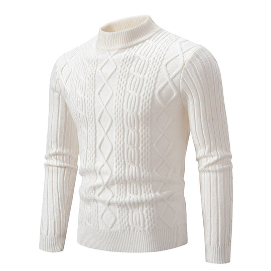 Herren nan gerippter Zopfmuster-Rollkragenpullover Slim Fit EB