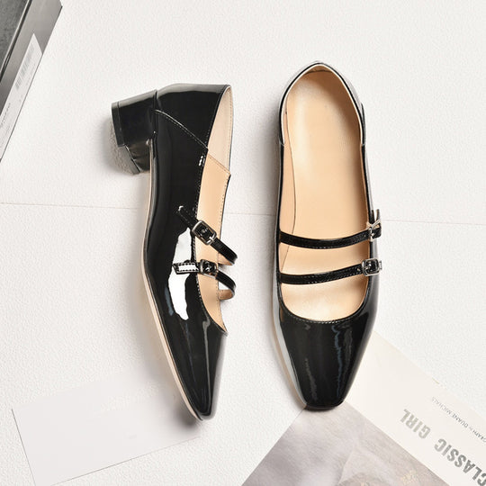 Damen Elegante Ballerinas mit schickem Riemchenverschluss und komfortablem Blockabsatz EB