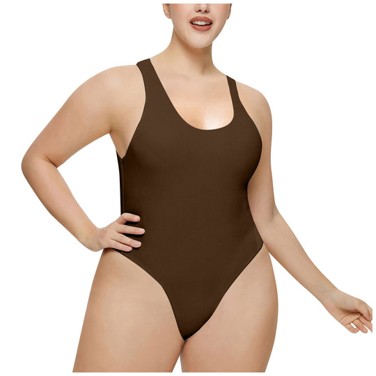 Damen Hochgeschnittenes Rib-Badeanzug EB