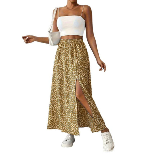 Damen Maxirock mit floralem Muster und seitlichem Schlitz EB