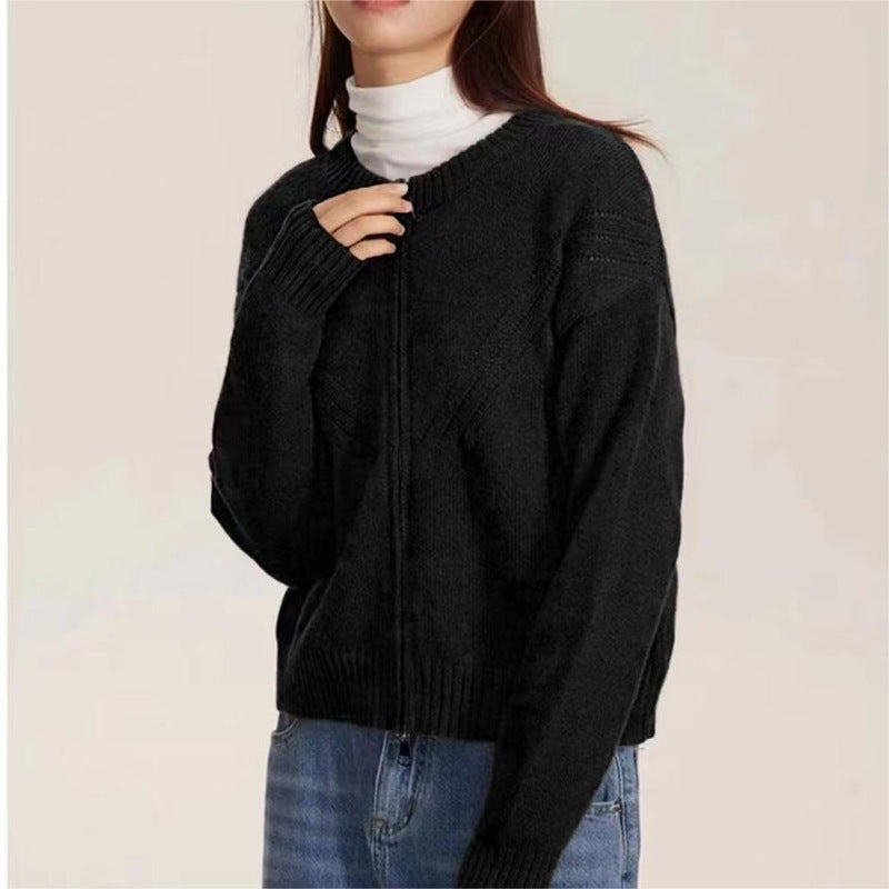 Damen kuschelige Strickjacke mit modernem Reißverschluss und feinem Strukturdesign EB