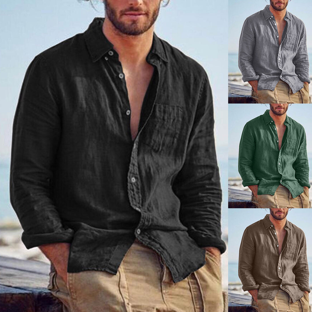 Herren nan Leinenhemd mit Brusttasche und lässiger Strandpassform EB