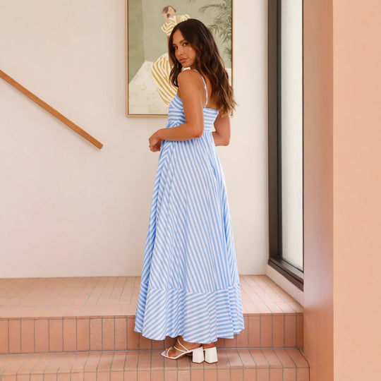 Damen Maxikleid mit schmalen Trägern und asymmetrischem Rock EB