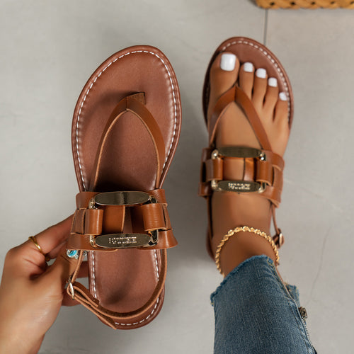 Damen stylische Zehentrenner-Sandalen mit verstellbarem Riemensystem EB