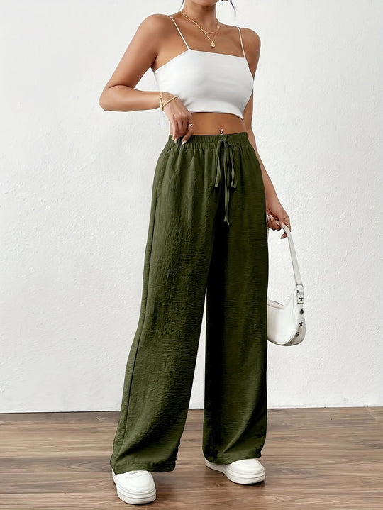 Damen Weit geschnittene Sommerhose mit elastischem Bund und Kordelzug EB
