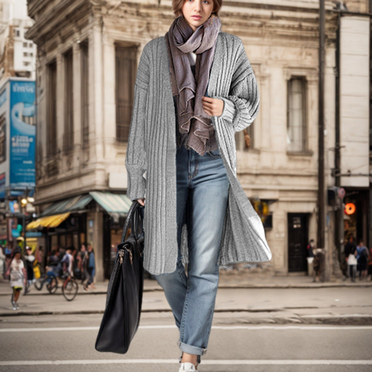 Damen Langstrickmantel mit lässigem Schnitt und Rippdesign EB
