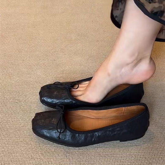 Damen Ballerinas mit eleganter Schleifenverzierung und weichem Leder EB
