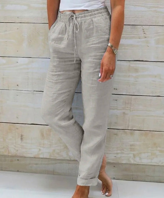 Damen nan lässige Leinenhose mit elastischem Bund und Kordelzug EB