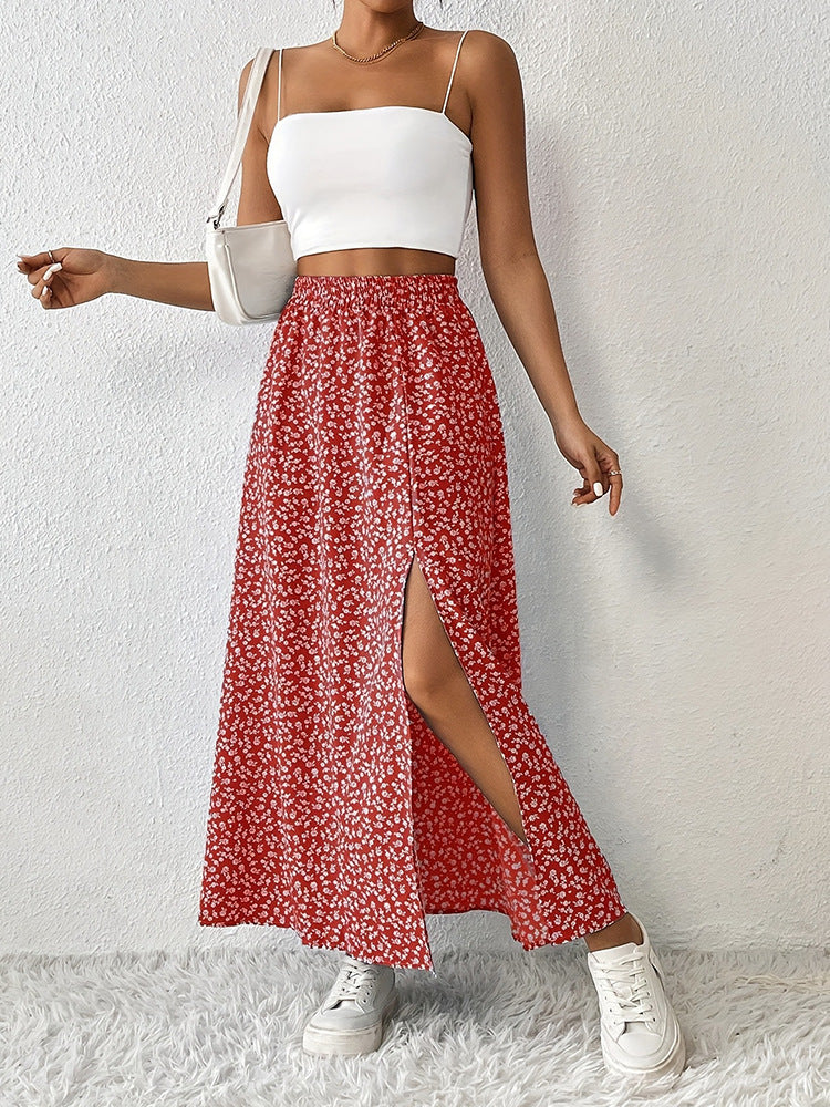 Damen Maxirock mit elegantem Schlitz und floralem Muster EB