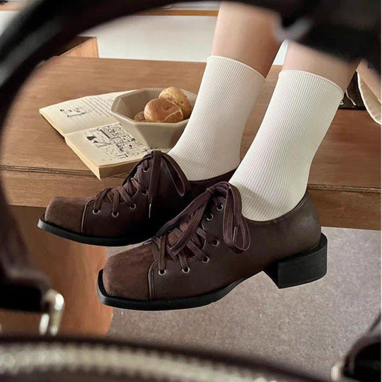 Damen elegante Schnürschuhe mit leichtem Blockabsatz und hochwertiger Lederverarbeitung EB
