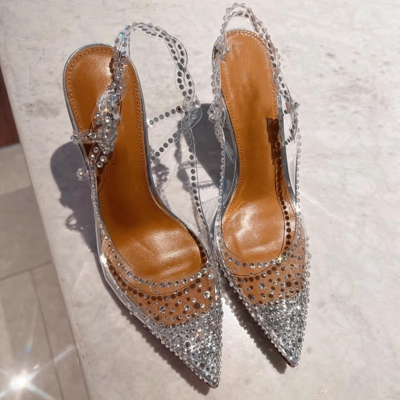 Damen High Heel Schuhe mit transparentem Riemendesign und funkelnden Strassakzenten EB