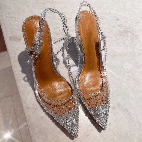 Damen High Heel Schuhe mit transparentem Riemendesign und funkelnden Strassakzenten EB