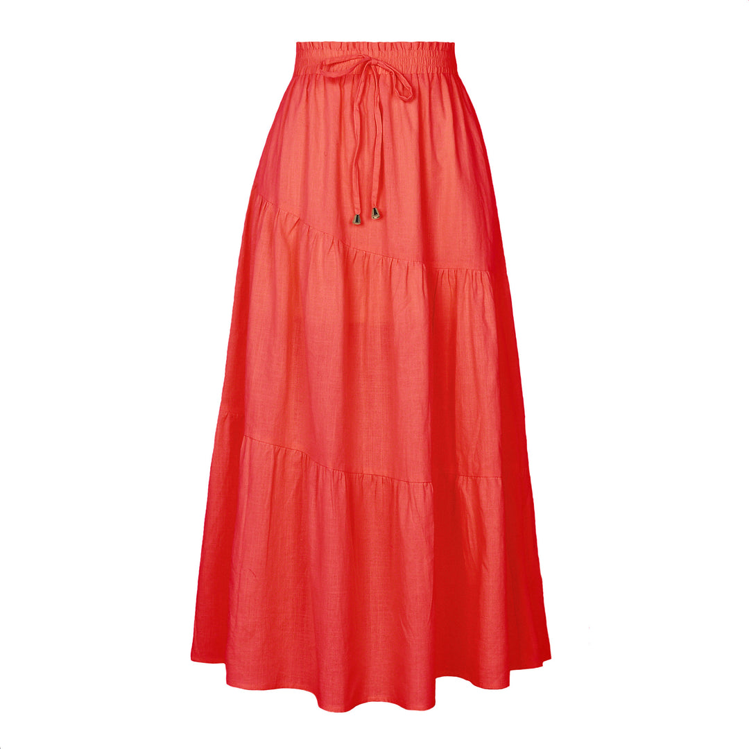 Damen langer Rock mit schwingenden Volants und elastischem Taillenbund EB
