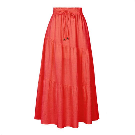 Damen langer Rock mit schwingenden Volants und elastischem Taillenbund EB