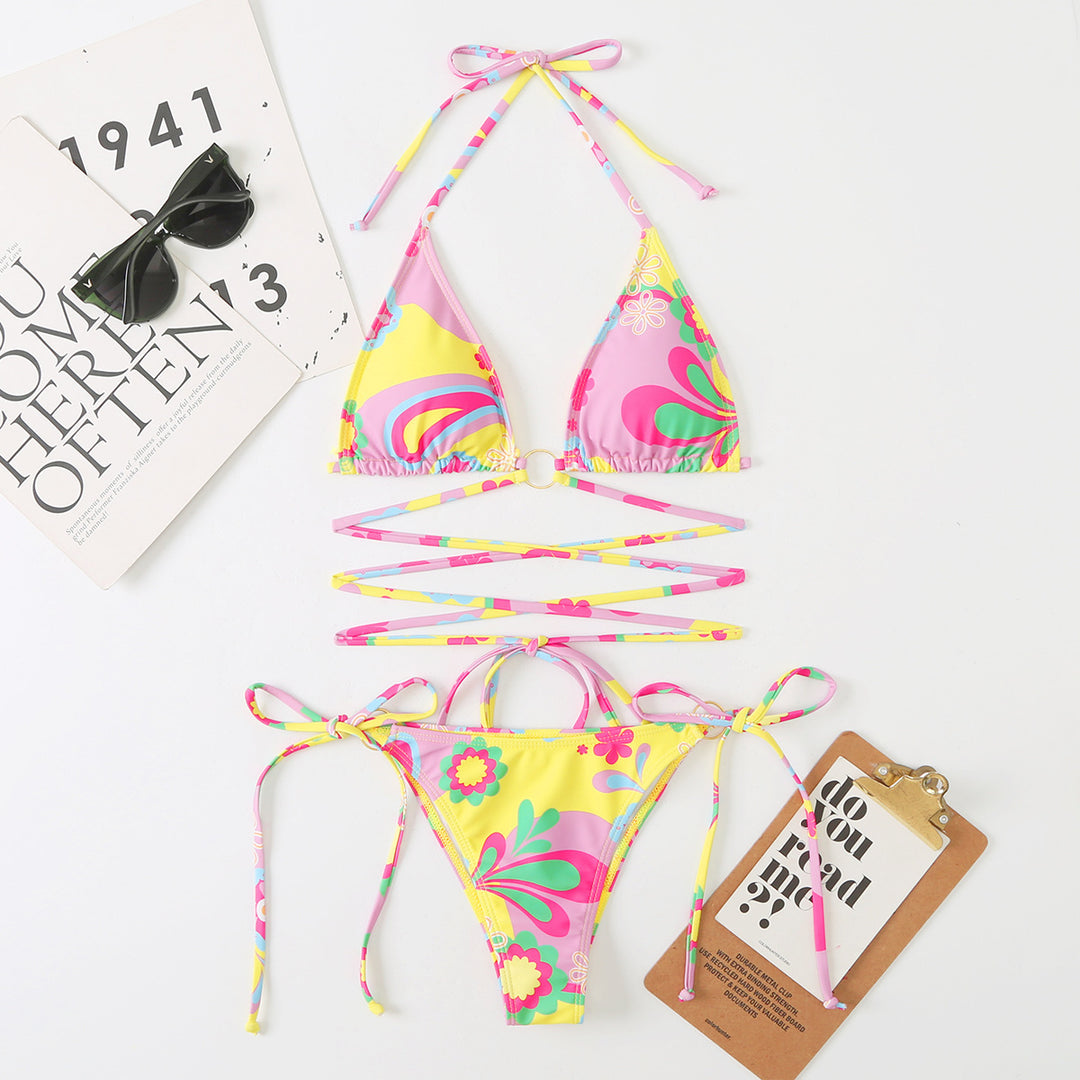 Damen Triangel-Bikini-Set mit verstellbaren Trägern und floralem Design EB