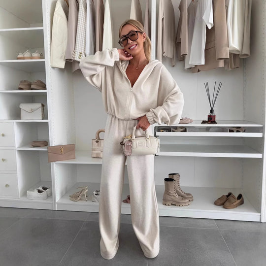 Damen eleganter Fleece-Jumpsuit mit hohem Kragen und durchgehendem Reißverschluss EB
