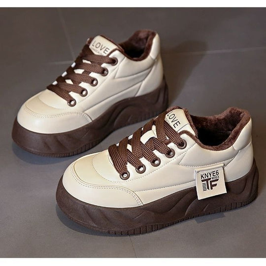 Damen Fleecegefütterte Chunky Sneakers mit rutschfester Sohle und modischem Design EB