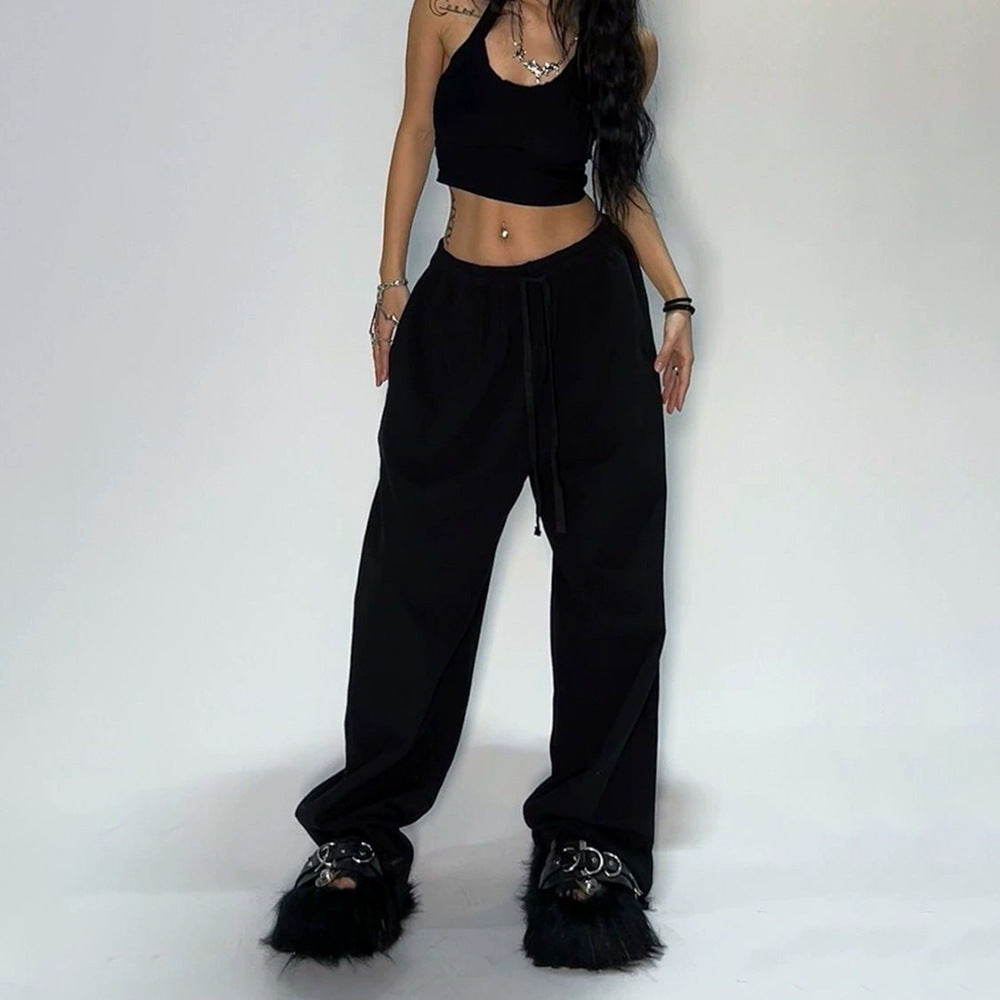 Damen nan weit geschnittene Loungehose mit hohem Bund extra weitem Bein und Tunnelzug EB