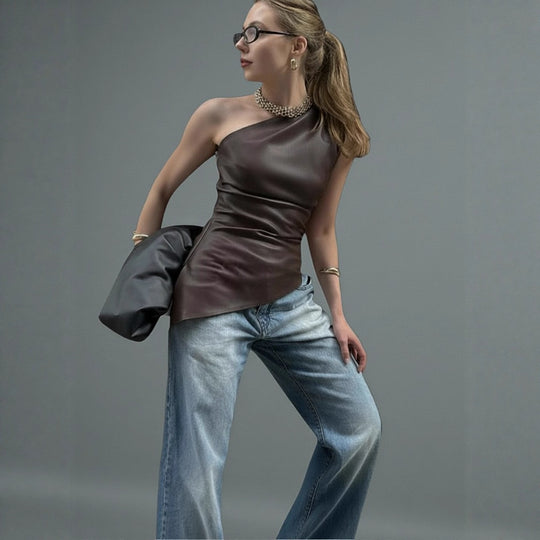 Damen asymmetrisches Top mit innovativem Drapierungsdesign EB