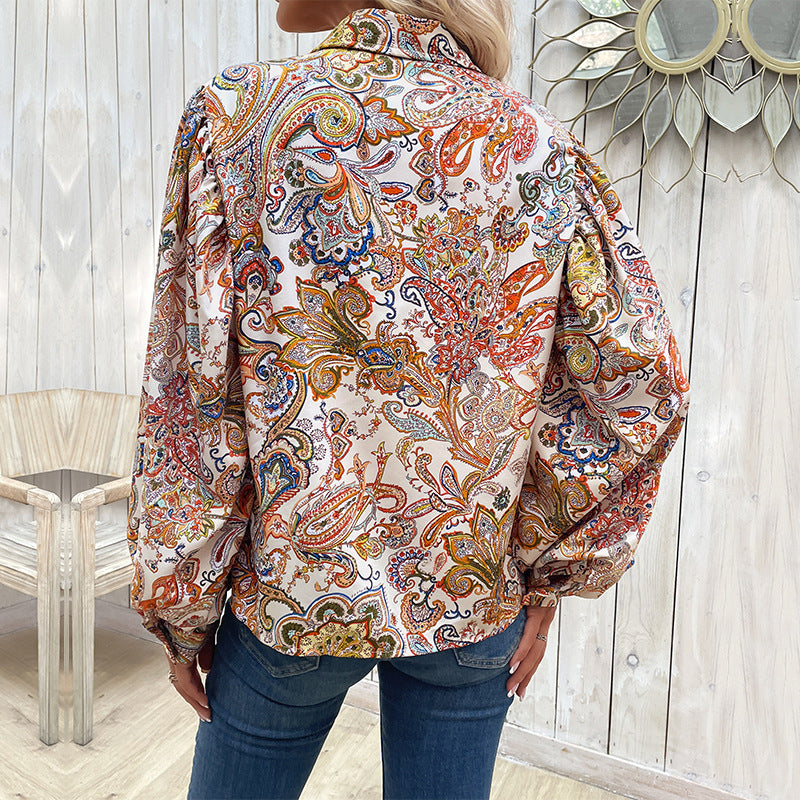Damen Modische Bluse mit Volants und Paisleymuster EB
