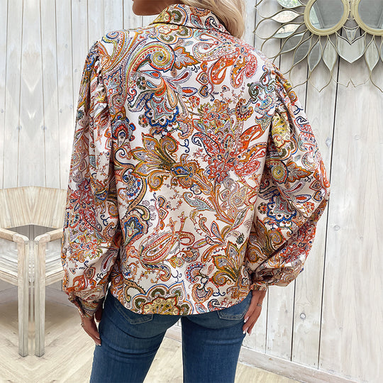 Damen Modische Bluse mit Volants und Paisleymuster EB