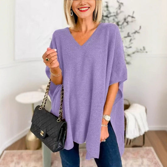 Damen Strickponcho mit V-Ausschnitt und lässigem Schnitt EB