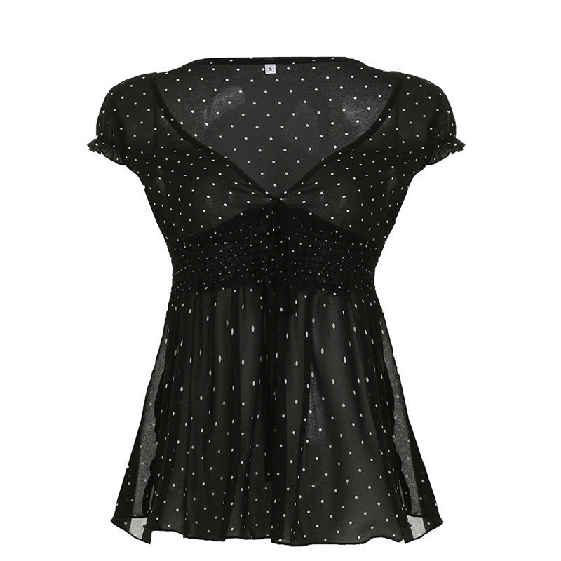 Damen Verspieltes Polka-Dots Blusenshirt mit Rüschendetails EB