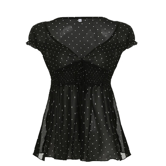 Damen Verspieltes Polka-Dots Blusenshirt mit Rüschendetails EB