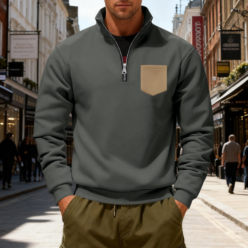 Herren modischer Sweatshirt mit halbem Reißverschluss und aufgesetzter Tasche EB