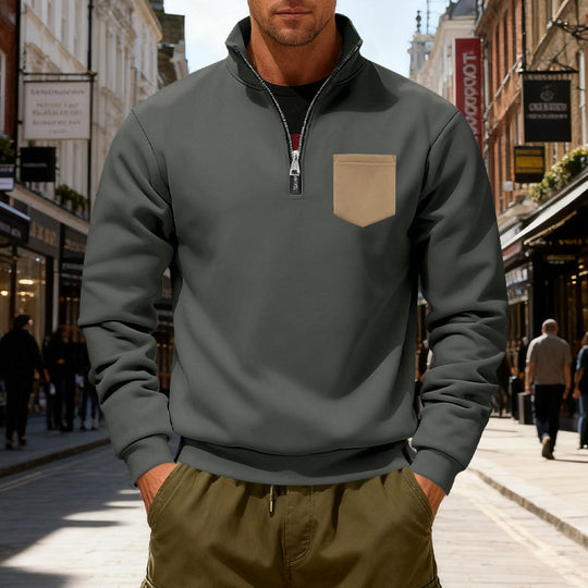 Herren modischer Sweatshirt mit halbem Reißverschluss und aufgesetzter Tasche EB