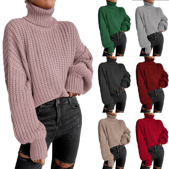 Damen Strickpullover mit hohem Kragen und komfortablem Schnitt EB